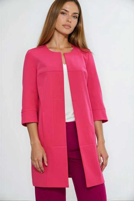 Veste longue à coutures apparentes, manches 3/4 - rose - nife  