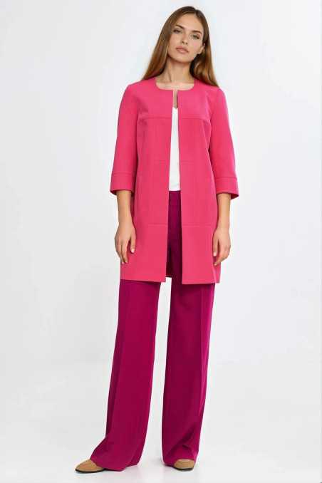 Veste longue à coutures apparentes, manches 3/4 - rose - nife  