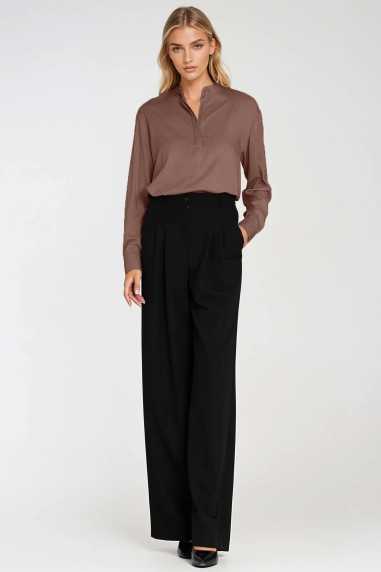 Polo en viscose à col montant - moka - nife  