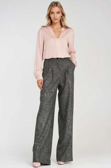 Pantalon à jambes larges et plis - noir chiné - nife  