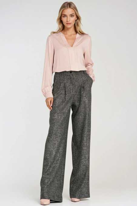 Pantalon à jambes larges et plis - noir chiné - nife  