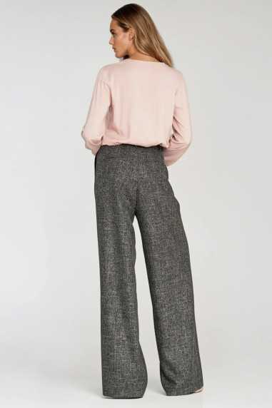 Pantalon à jambes larges et plis - noir chiné - nife  