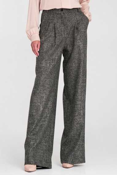 Pantalon à jambes larges et plis - noir chiné - nife  