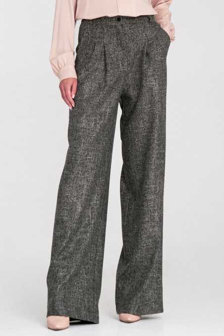 Pantalon à jambes larges et plis - noir chiné - nife  