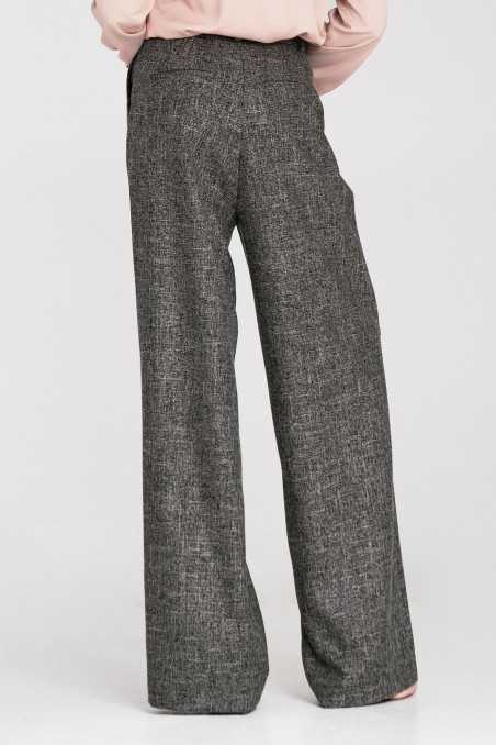 Pantalon à jambes larges et plis - noir chiné - nife  