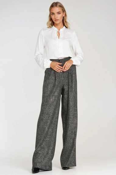 Pantalon à jambes larges et plis - noir chiné - nife  