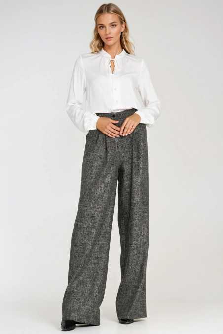 Pantalon à jambes larges et plis - noir chiné - nife  