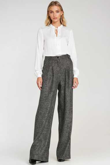 Pantalon à jambes larges et plis - noir chiné - nife  