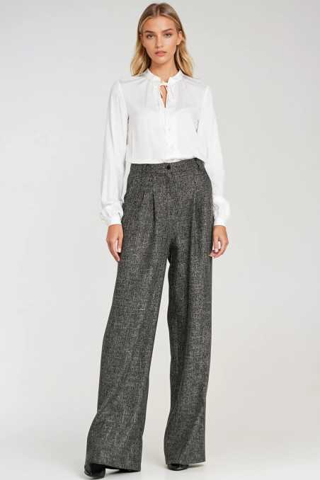 Pantalon à jambes larges et plis - noir chiné - nife  