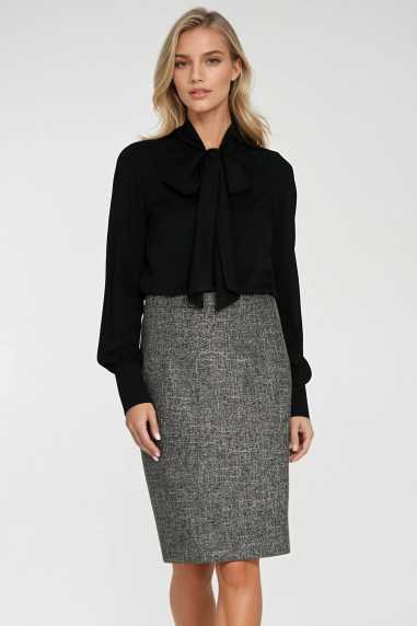 Chemisier en viscose avec ceinture - noir - nife  