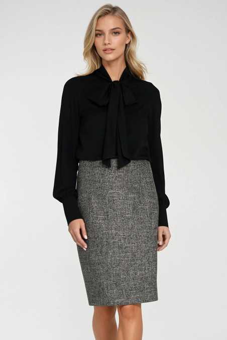 Chemisier en viscose avec ceinture - noir - nife  