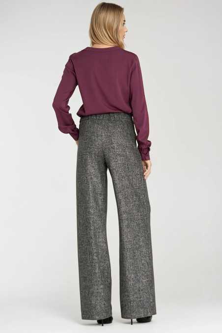 Pantalon à jambes larges avec taille élastiquée et boutons - noir chiné - nife  