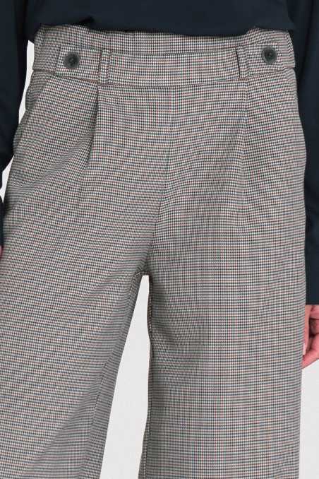 Pantalon large à taille élastiquée et boutons - motif pied-de-poule - nife  