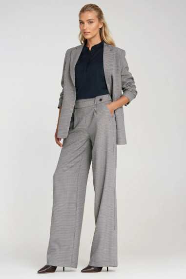 Pantalon large à taille élastiquée et boutons - motif pied-de-poule - nife  