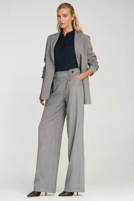 Pantalon large à taille élastiquée et boutons - motif pied-de-poule - nife  