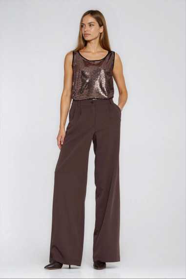 Pantalon à jambes larges et plis - marron - nife  