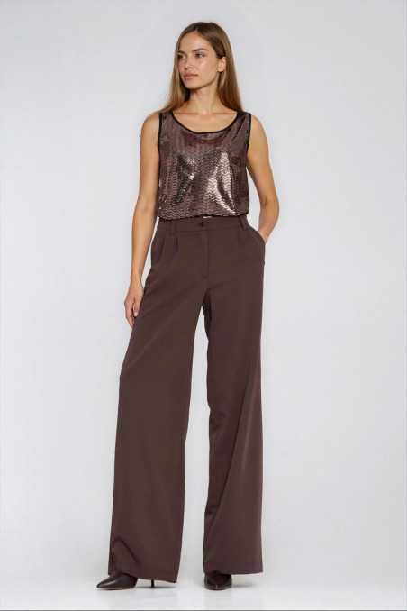 Pantalon à jambes larges et plis - marron - nife  