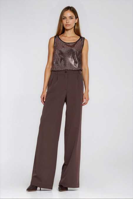 Pantalon à jambes larges et plis - marron - nife  