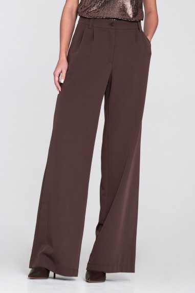 Pantalon à jambes larges et plis - marron - nife  