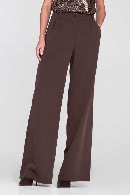 Pantalon à jambes larges et plis - marron - nife  