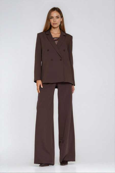 Pantalon à jambes larges et plis - marron - nife  