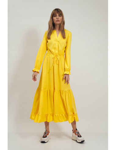 Robe longue jaune à volant 