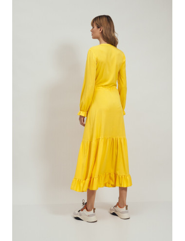 Robe longue jaune à volant 