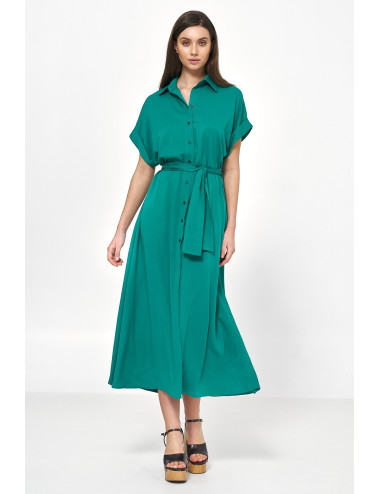 Robe midi en viscose de couleur verte 