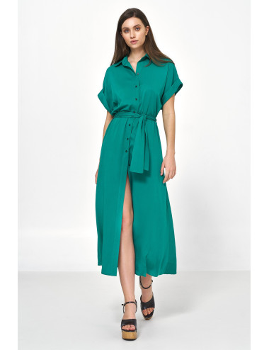 Robe midi en viscose de couleur verte 