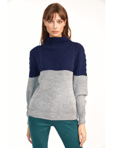 Pull bicolore - bleu marine / gris 