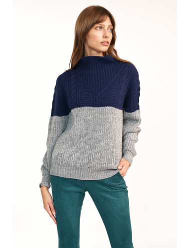 Pull bicolore - bleu marine / gris 