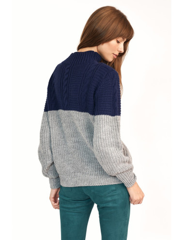 Pull bicolore - bleu marine / gris 