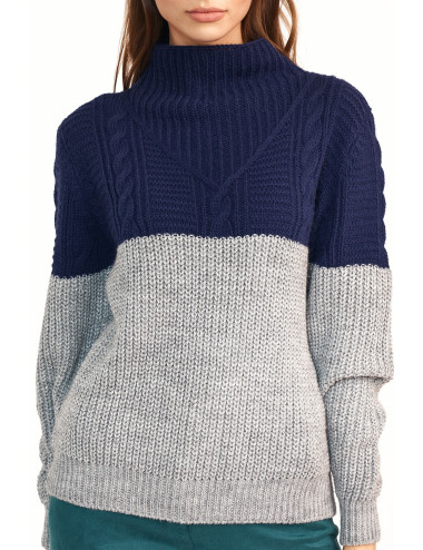 Pull bicolore - bleu marine / gris 