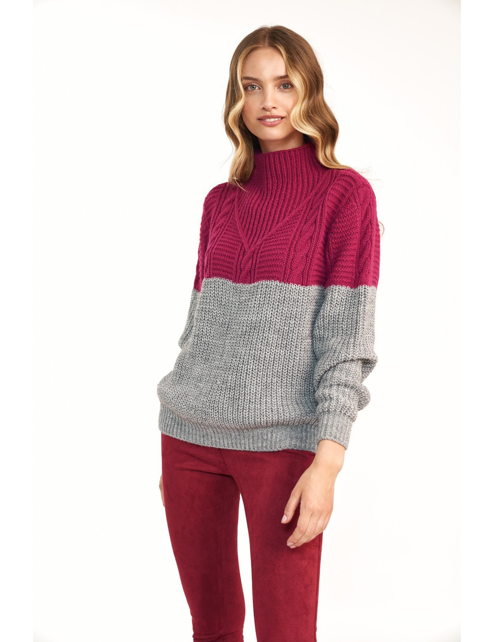 Pull bicolore - framboise / gris 