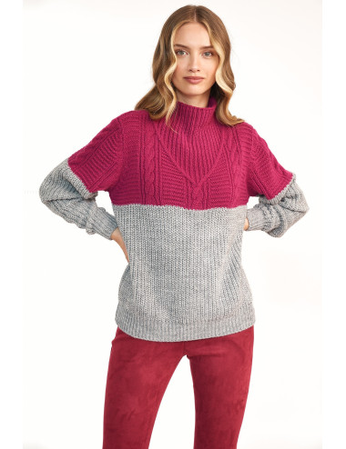 Pull bicolore - framboise / gris 