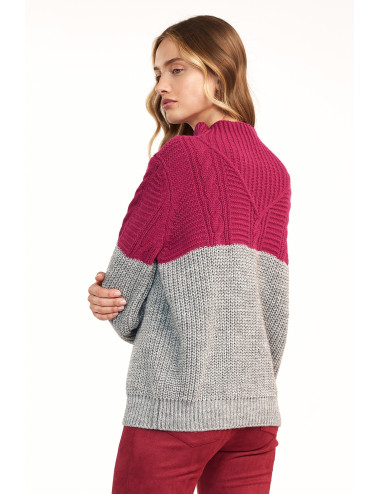 Pull bicolore - framboise / gris 