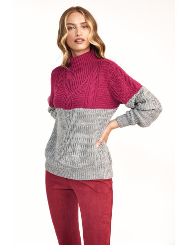 Pull bicolore - framboise / gris 