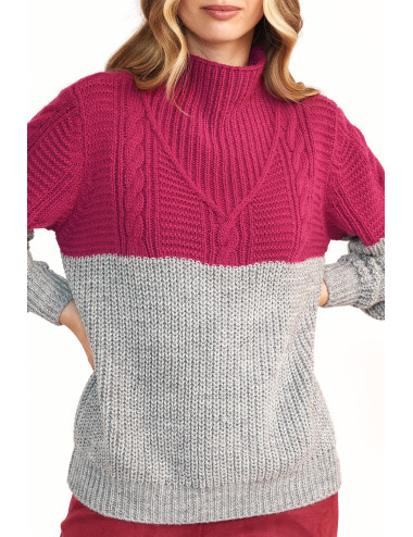 Pull bicolore - framboise / gris 