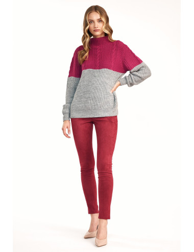 Pull bicolore - framboise / gris 