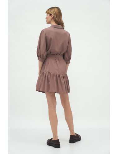 Robe en viscose à volant mocca 