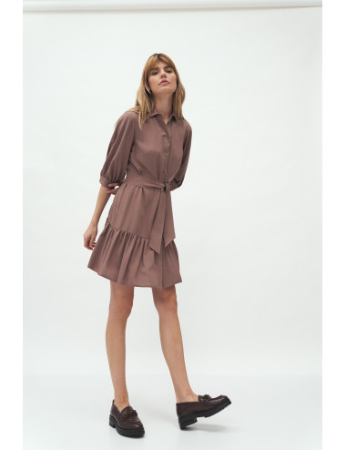 Robe en viscose à volant mocca 