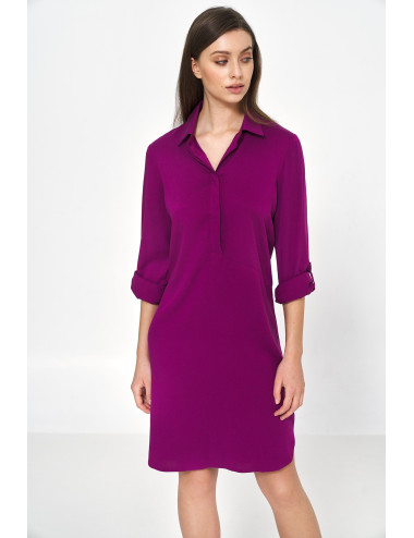 Robe oversize violette à manches retroussées 