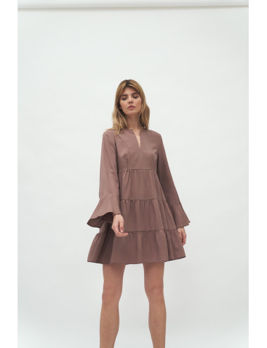 Robe en viscose à volant mocca 