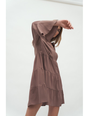 Robe en viscose à volant mocca 