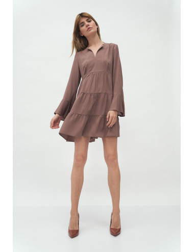 Robe en viscose à volant mocca 