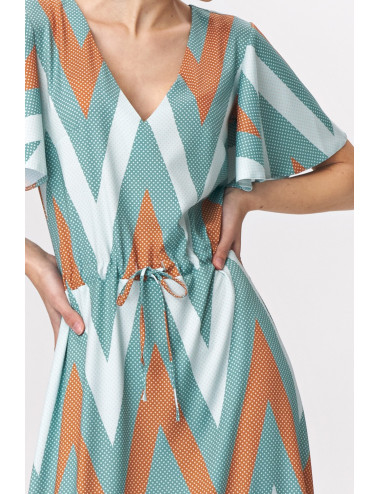 Robe longue turquoise à manches évasées - zigzag 