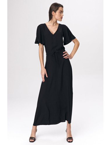 Robe longue noire à manches évasées 