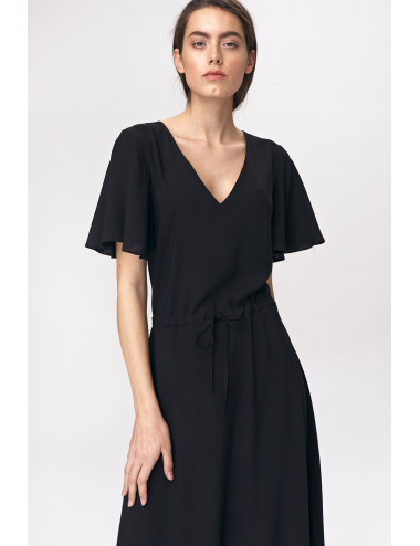 Robe longue noire à manches évasées 