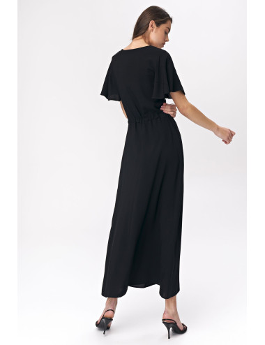 Robe longue noire à manches évasées 