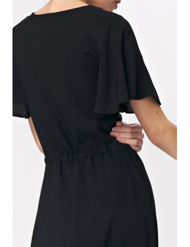 Robe longue noire à manches évasées 